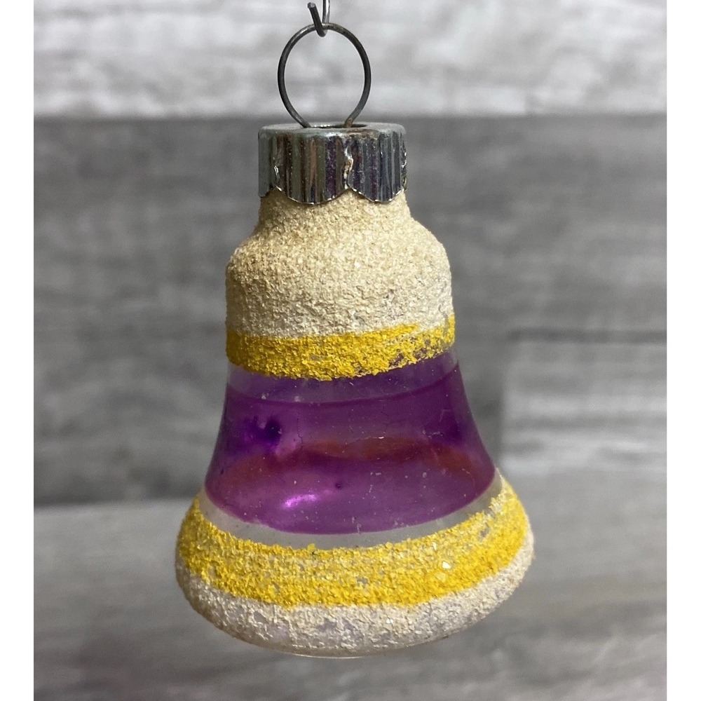 Vintage Shiny Brite Unsilvered Pink Yellow Mica Glass Bell Christmas Ornament